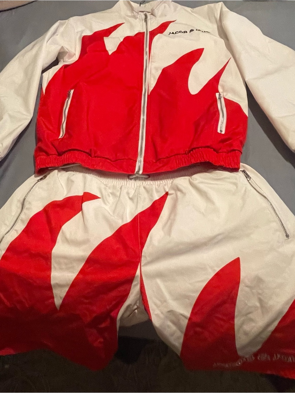 Jacob & John White and Red Flame Jacket Set